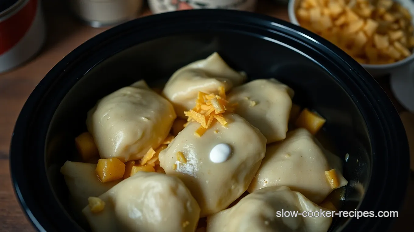 Slow Cooker Cheesy Potato and Onion Pierogi