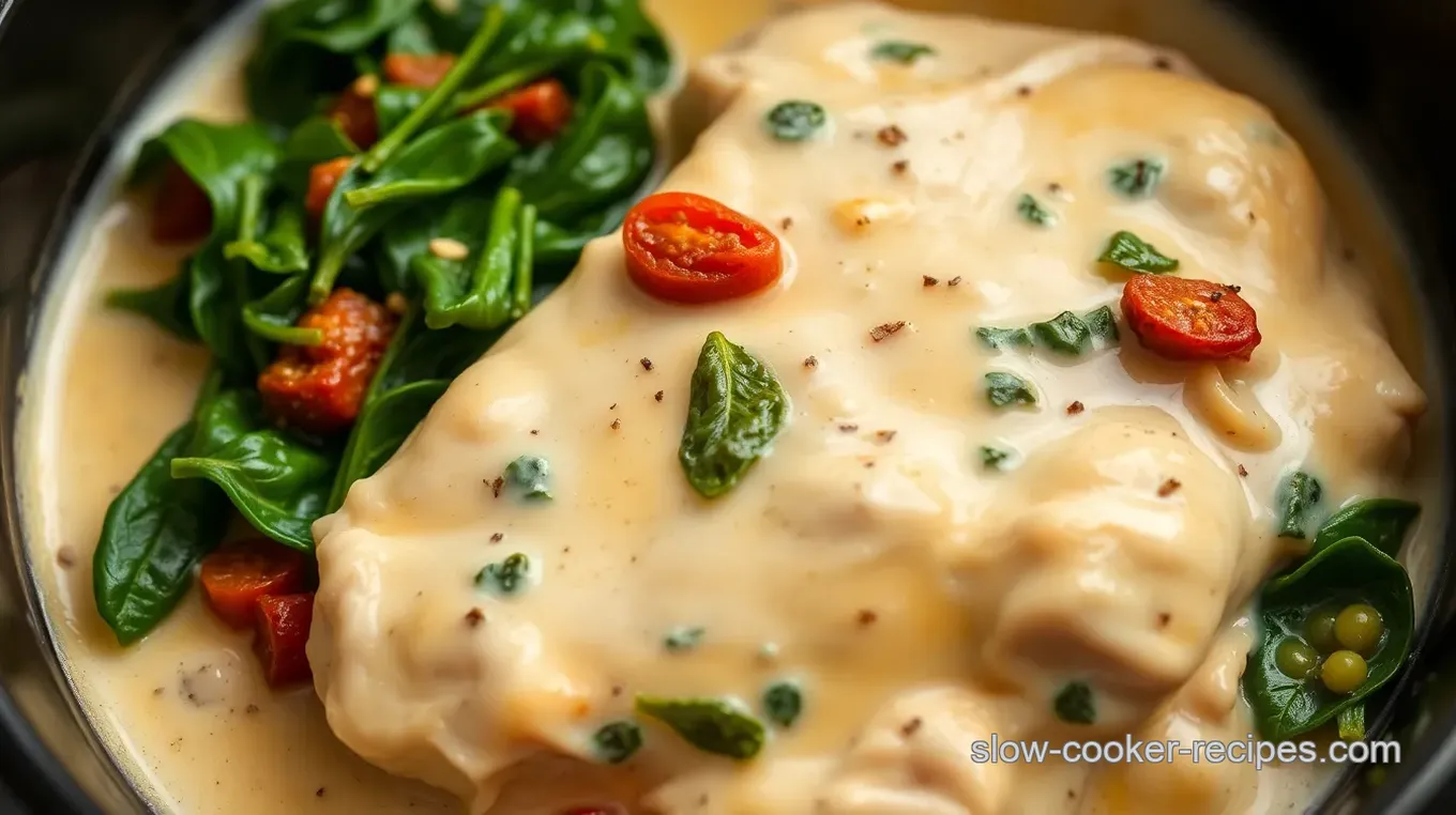 Keto Slow Cooker Creamy Garlic Tuscan Chicken