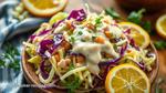 Mixing Cabbage Salad with Creamy Dressing