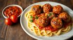 Fried Meatballs with Bucatini & Tomato Sauce