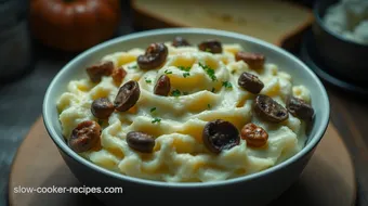 Comforting Mashed Potato Casserole with Mushrooms & Onions recipe card