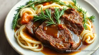 Slow Cooked Beef Sirloin with Savory Sauce recipe card