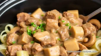 Slow Cooker Beef Stroganoff Comfort Dish recipe card