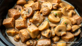 Slow Cooker Cubed Steak with Savory Mushroom Gravy recipe card