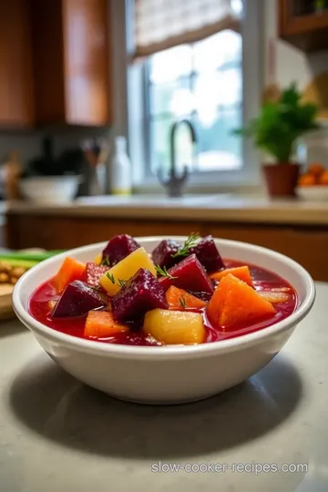 Root Veggies in Borscht steps