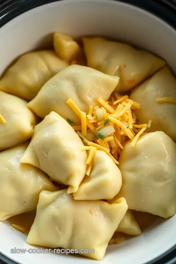 Slow Cooker Cheesy Potato and Onion Pierogi presentation