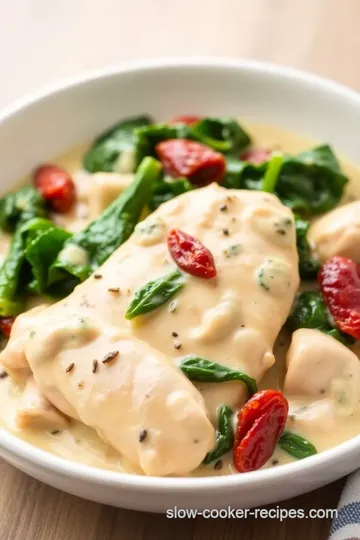 Keto Slow Cooker Creamy Garlic Tuscan Chicken presentation