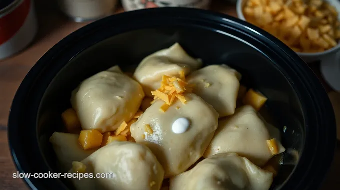 Slow Cooker Cheesy Potato and Onion Pierogi